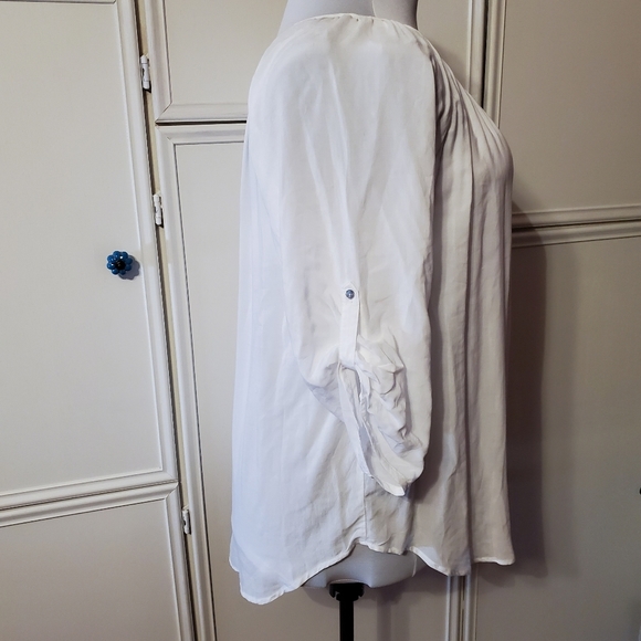 Soft & Romantic Flowing Roll Tab Sleeve Blouse - Picture 2 of 5